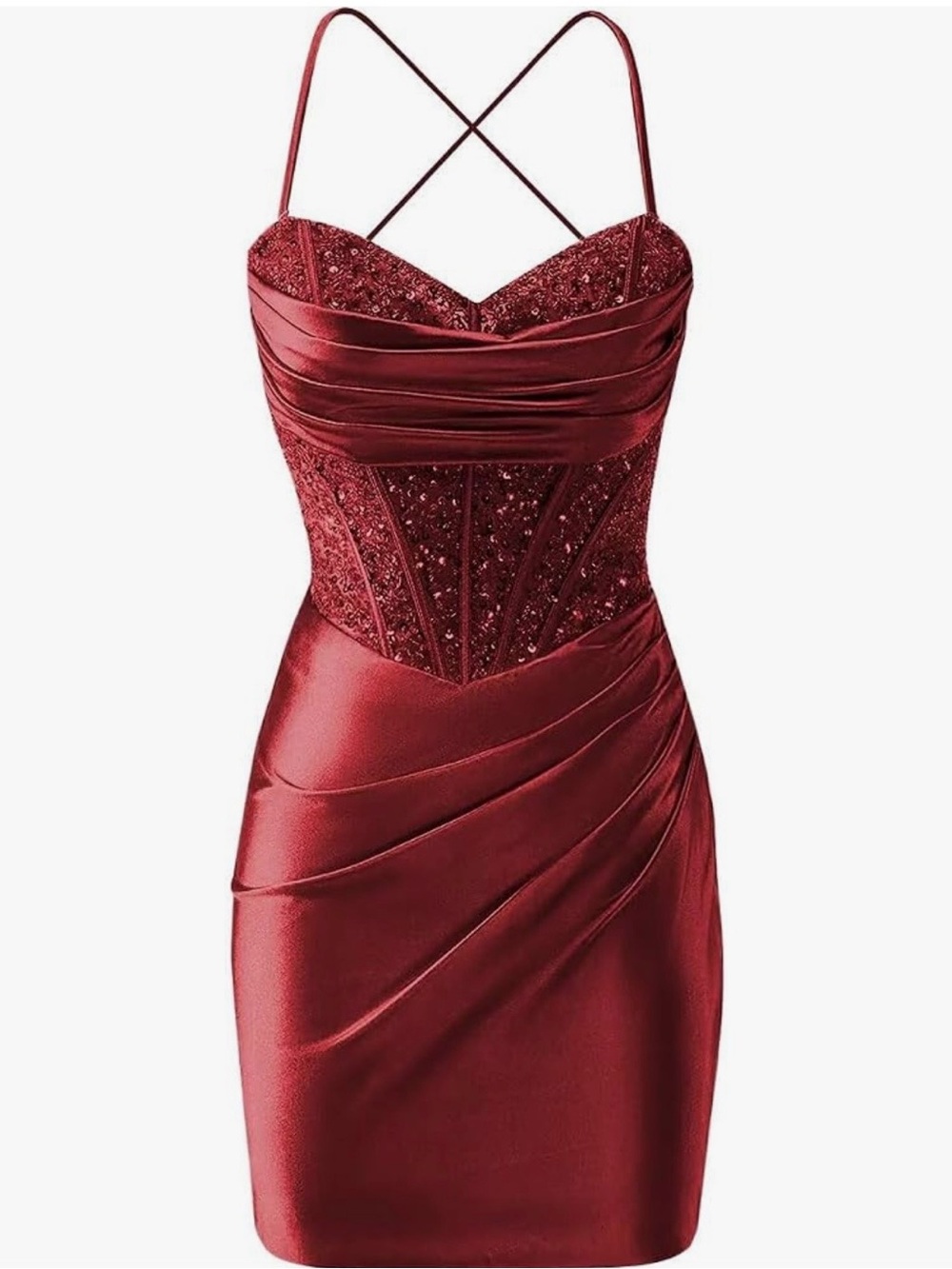 NWT Burgundy Sequin Corset Satin Homecoming Cocktail Dress Size 6